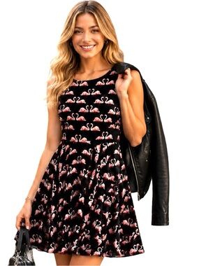 Maison Jules Flamingo Print Fit & Flare Dress Size Small
